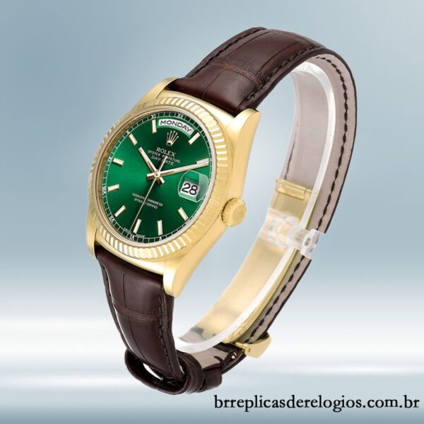 Rolex Day-Date masculino m118138-0030 36mm Tom de ouro Correia de couro - Imagem 3