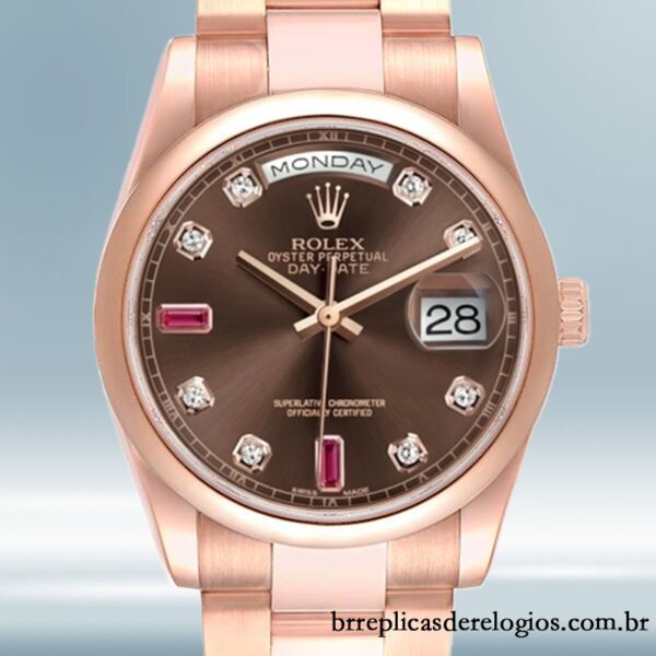 Rolex Day-Date masculino 118205 36mm Pulseira Presidente/Pulseira Ostra Mostrador Marrom