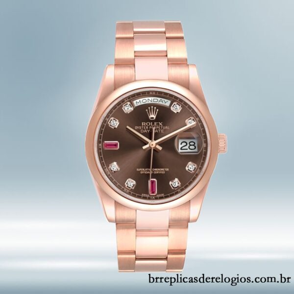 Rolex Day-Date masculino 118205 36mm Pulseira Presidente/Pulseira Ostra Mostrador Marrom - Imagem 2