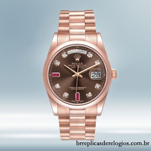 Rolex Day-Date masculino 118205 36mm Pulseira Presidente/Pulseira Ostra Mostrador Marrom - Imagem 5