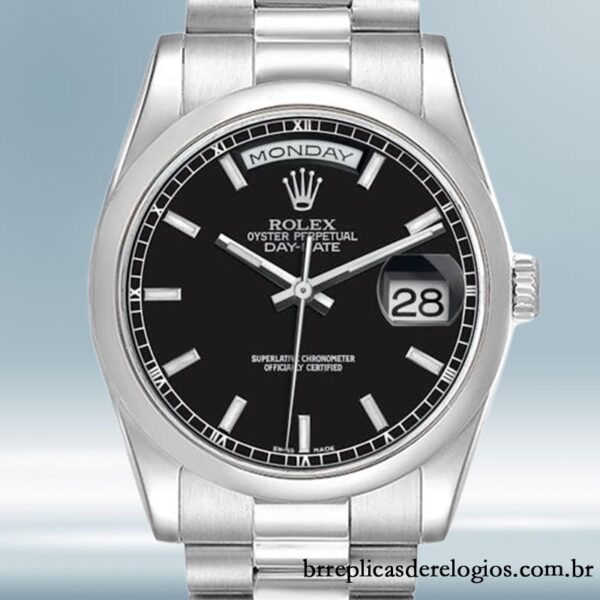 Rolex Day-Date masculino 36mm 118206 pulseira do presidente mostrador preto