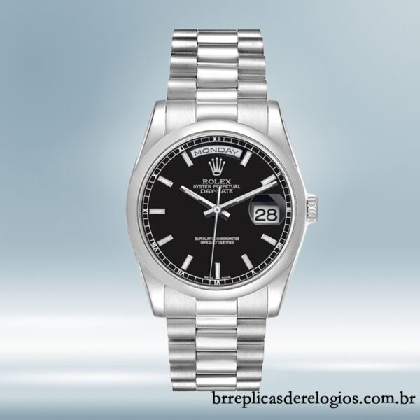 Rolex Day-Date masculino 36mm 118206 pulseira do presidente mostrador preto - Image 2
