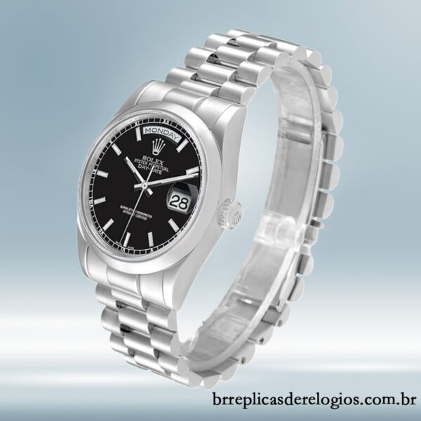 Rolex Day-Date masculino 36mm 118206 pulseira do presidente mostrador preto - Image 3
