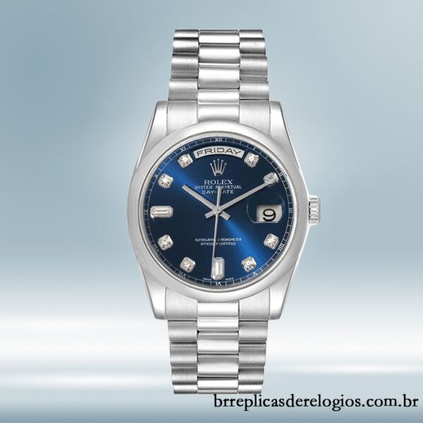 Rolex Day-Date 36mm masculino 118206 Tom prata pulseira do presidente - Imagem 2