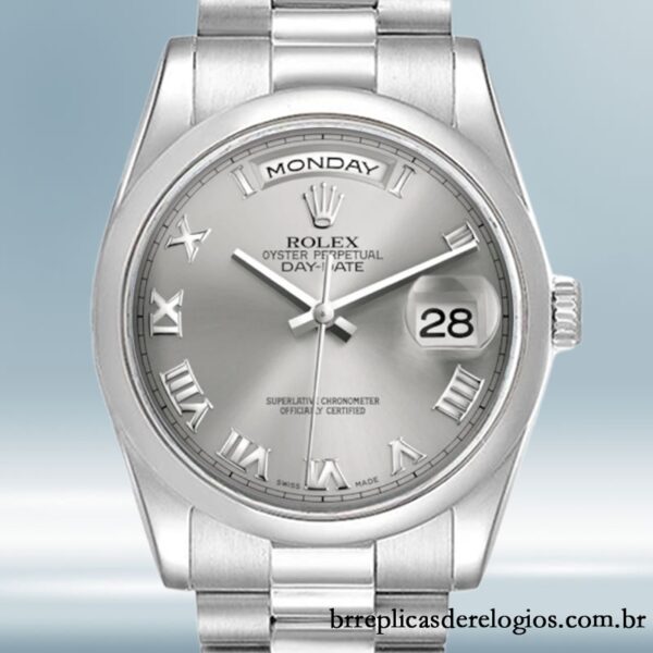 Rolex Day-Date masculino 36mm 118206 pulseira do presidente Mostrador cinza