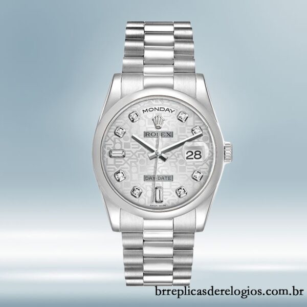 Rolex Day-Date masculino 36mm 118206 Tom prata Mostrador do Jubileu de Prata - Image 2