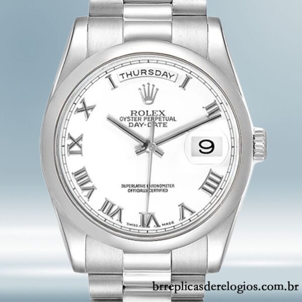 Rolex Day-Date 36mm masculino 118206-0041 Tom prata