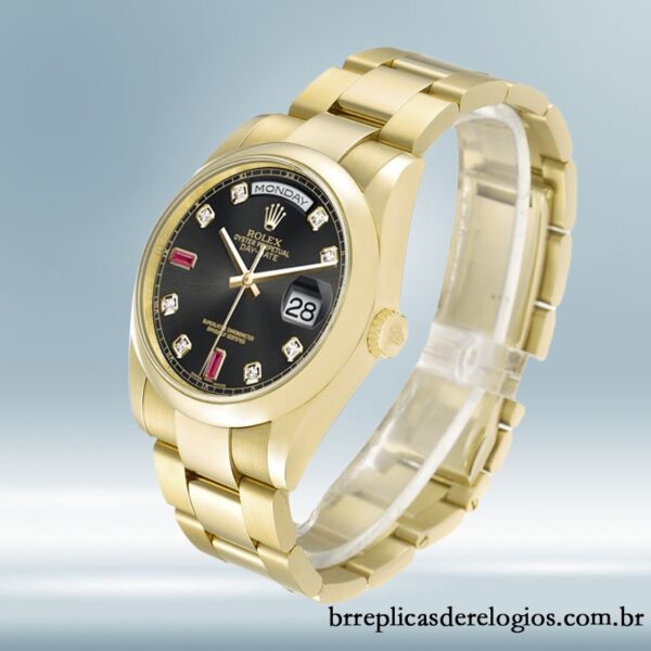 Rolex Day-Date masculino 36mm 118208 mostrador preto Tom de ouro - Imagem 3