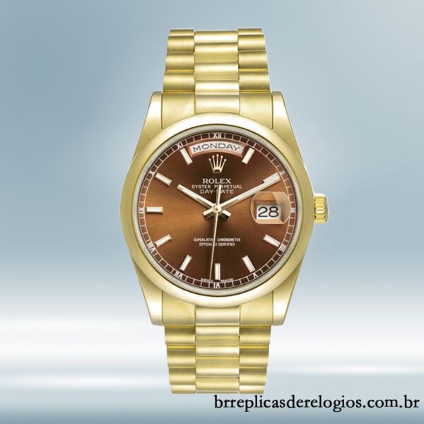 Rolex Day-Date 36mm masculino m118208-0343 Tom de ouro - Image 5