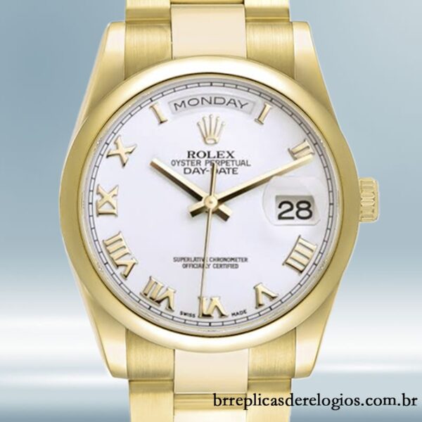 Rolex Day-Date masculino 36mm 118208-73208 Pulseira Presidente/Pulseira Ostra mostrador branco