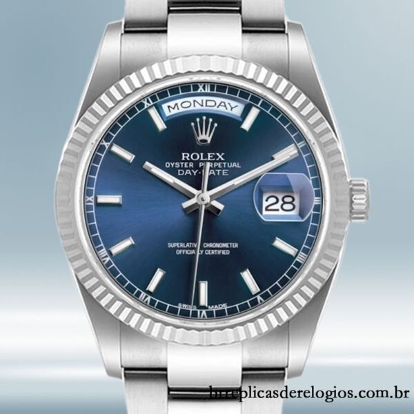 Rolex Day-Date 36mm 118239 masculino mostrador azul Tom prata