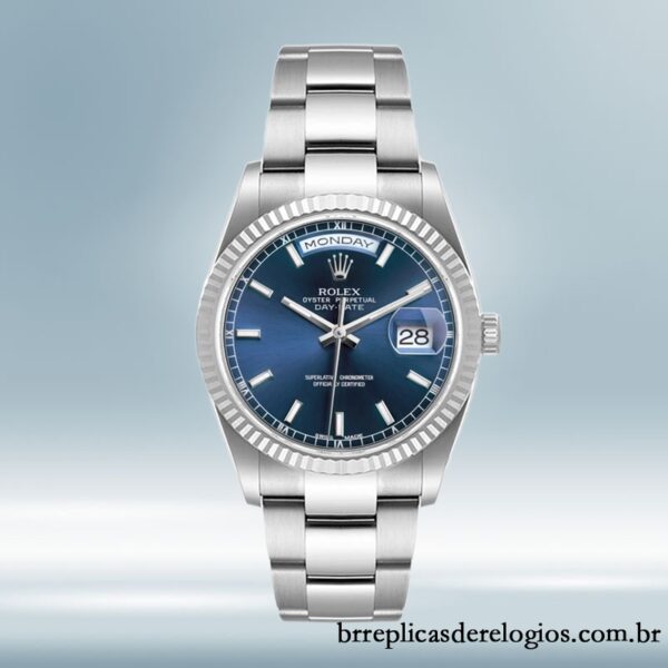 Rolex Day-Date 36mm 118239 masculino mostrador azul Tom prata - Imagem 2