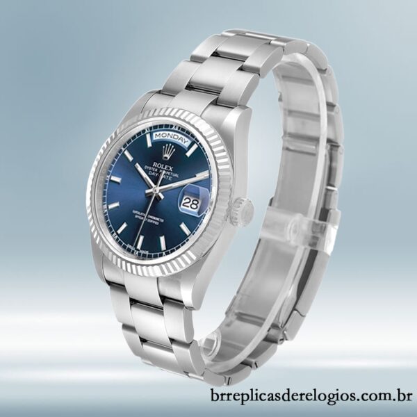Rolex Day-Date 36mm 118239 masculino mostrador azul Tom prata - Imagem 3