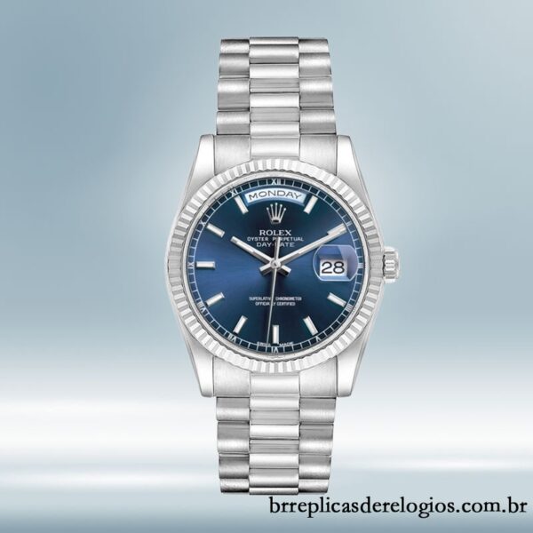 Rolex Day-Date 36mm 118239 masculino mostrador azul Tom prata - Imagem 5
