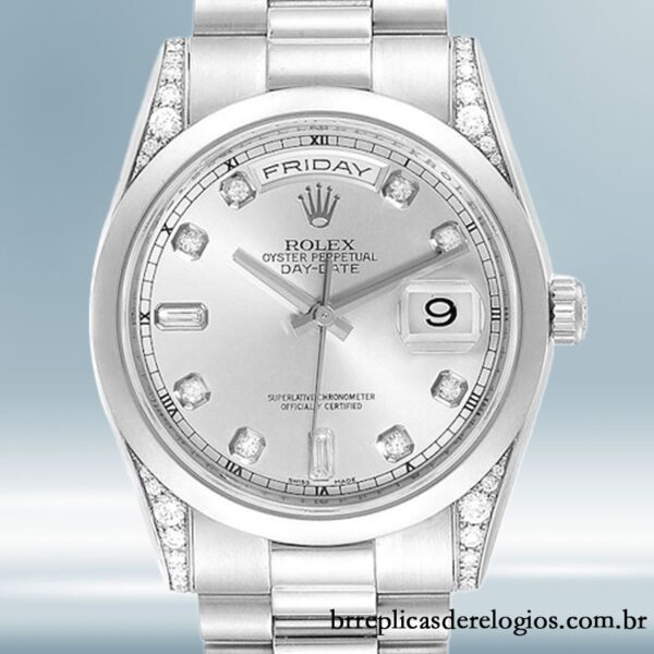 Rolex Day-Date 36mm 118296 masculino Tom prata pulseira do presidente