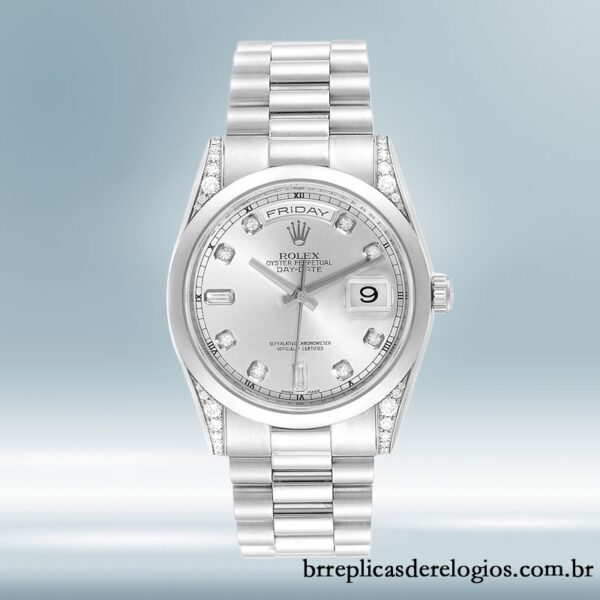 Rolex Day-Date 36mm 118296 masculino Tom prata pulseira do presidente - Image 2