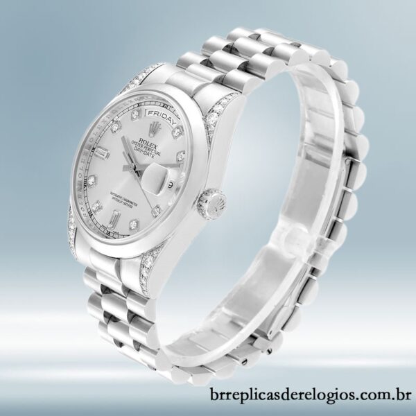 Rolex Day-Date 36mm 118296 masculino Tom prata pulseira do presidente - Image 3