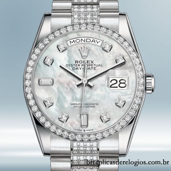Rolex Day-Date 118346 36mm masculino Mostrador Madrepérola Tom prata