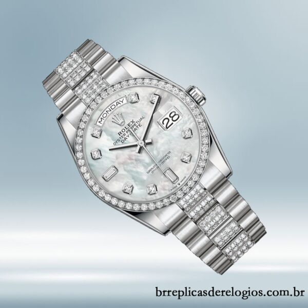 Rolex Day-Date 118346 36mm masculino Mostrador Madrepérola Tom prata - Imagem 3