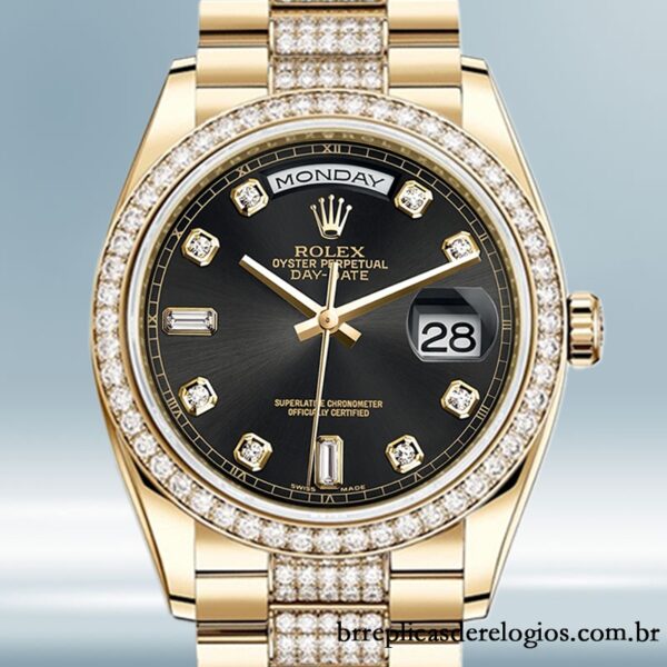 Rolex Day-Date 36mm masculino m118348-0014 mostrador preto pulseira do presidente