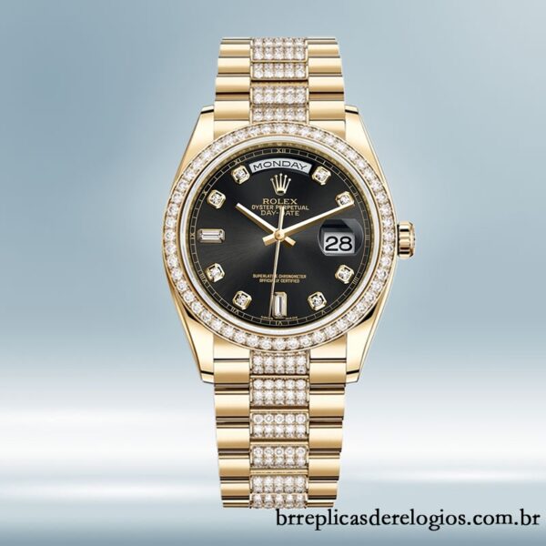 Rolex Day-Date 36mm masculino m118348-0014 mostrador preto pulseira do presidente - Image 2
