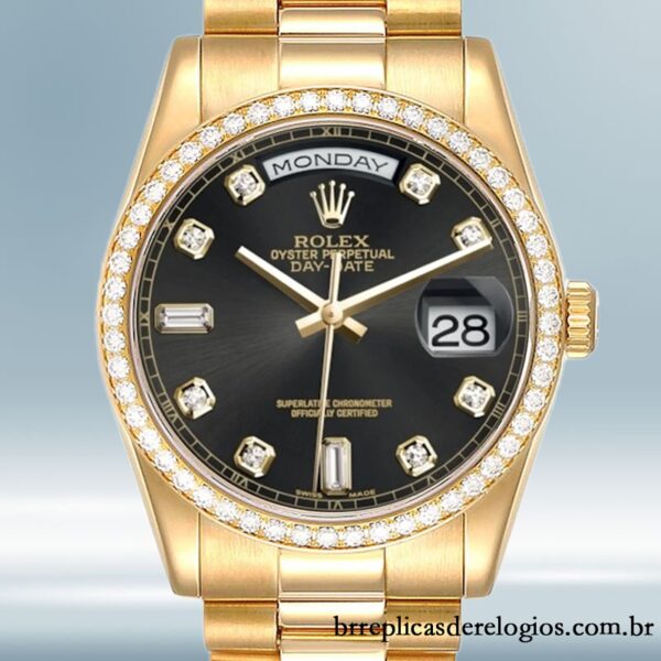 Rolex Day-Date m118348-0096 36mm masculino mostrador preto Pulseira Oyster/Pulseira Presidente