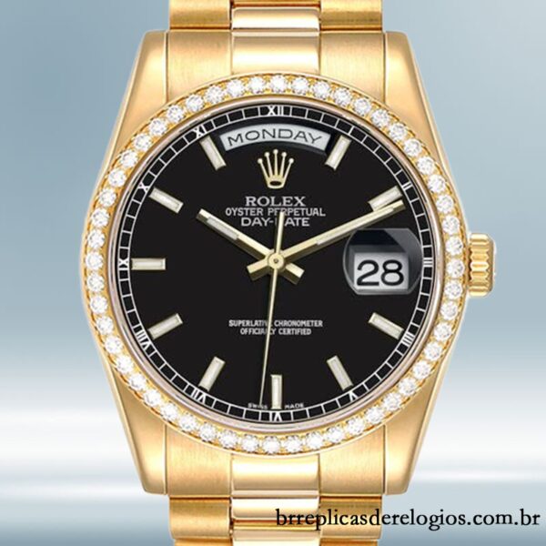 Rolex Day-Date masculino m118348-0208 36mm mostrador preto Pulseira Oyster/Pulseira Presidente