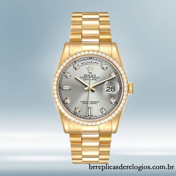 Rolex Day-Date masculino 36mm m118348-0077 Tom de ouro - Imagem 2