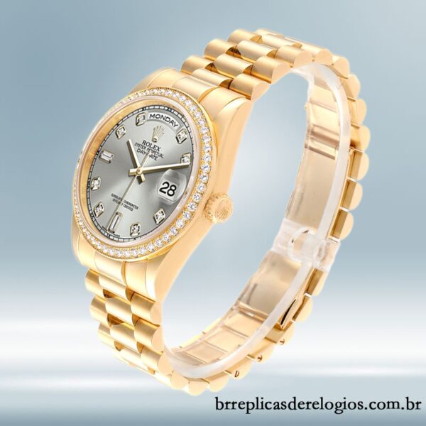 Rolex Day-Date masculino 36mm m118348-0077 Tom de ouro - Imagem 3