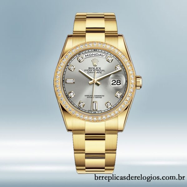 Rolex Day-Date masculino 36mm m118348-0077 Tom de ouro - Imagem 5