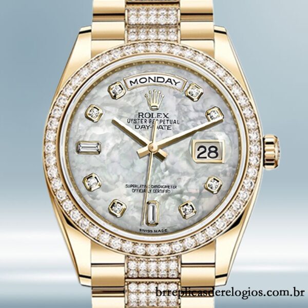 Rolex Day-Date masculino m118348-0061 36mm Tom de ouro pulseira do presidente