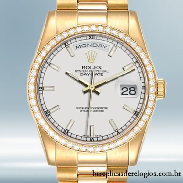 Rolex Day-Date m118348-0098 masculino 36mm mostrador branco Tom de ouro