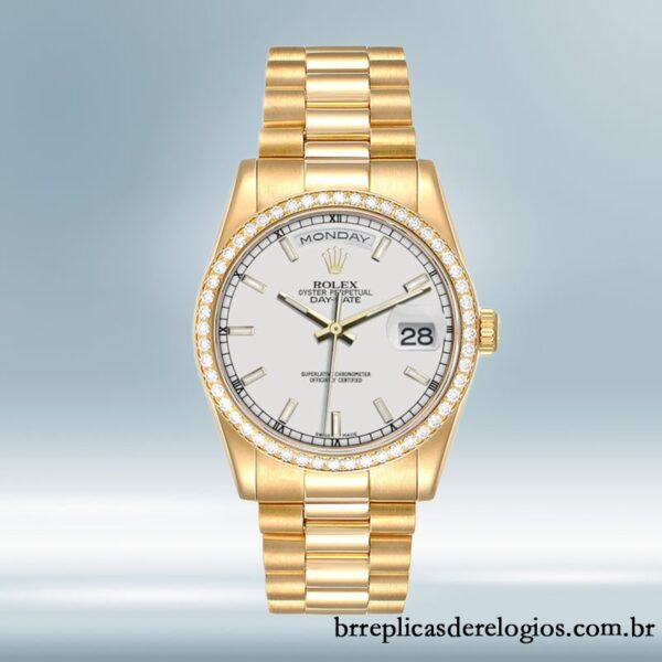 Rolex Day-Date m118348-0098 masculino 36mm mostrador branco Tom de ouro - Image 2