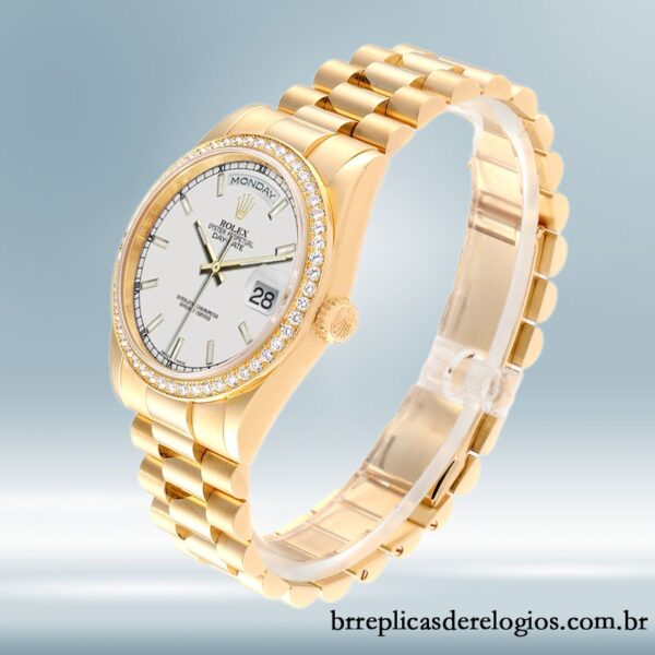 Rolex Day-Date m118348-0098 masculino 36mm mostrador branco Tom de ouro - Image 3