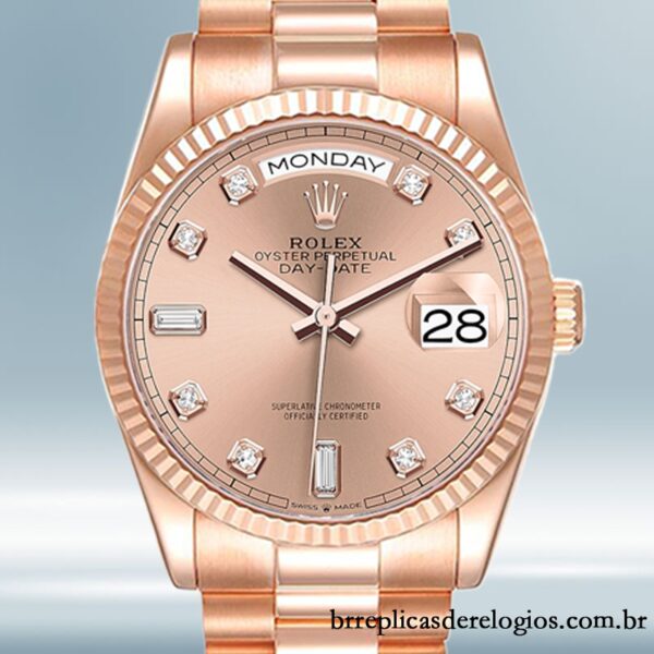 Rolex Day-Date masculino 36mm m128235-0009 Rosa Dourado Mostrador de ouro rosa