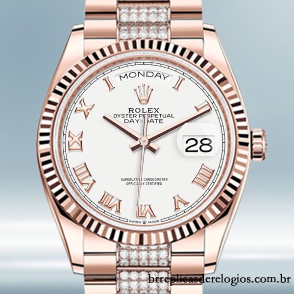 Rolex Day-Date m128235-0053 masculino 36mm mostrador branco Rosa Dourado