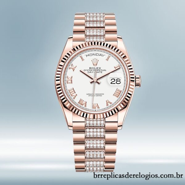 Rolex Day-Date m128235-0053 masculino 36mm mostrador branco Rosa Dourado - Image 2