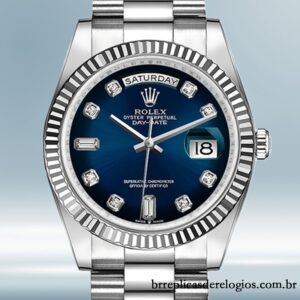 Rolex Day-Date 128239 36mm masculino mostrador azul Tom prata