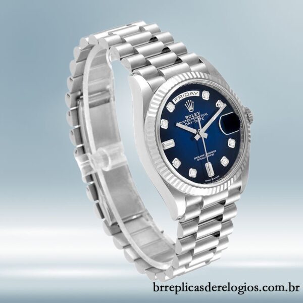 Rolex Day-Date 128239 36mm masculino mostrador azul Tom prata - Imagem 3