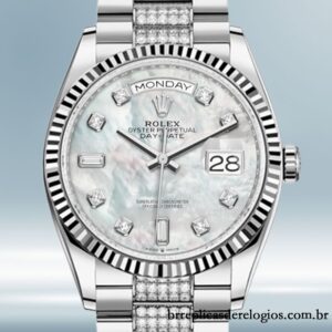 Rolex Day-Date masculino 36mm m128239-0026 Mostrador Madrepérola Tom prata