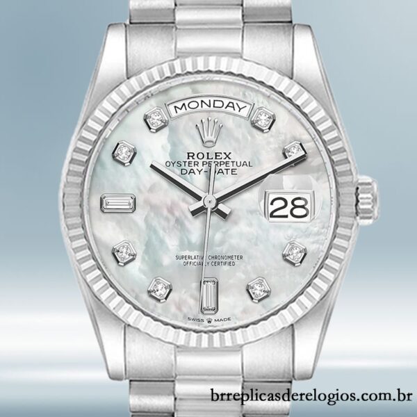 Rolex Day-Date m128239-0007 36mm masculino Tom prata pulseira do presidente