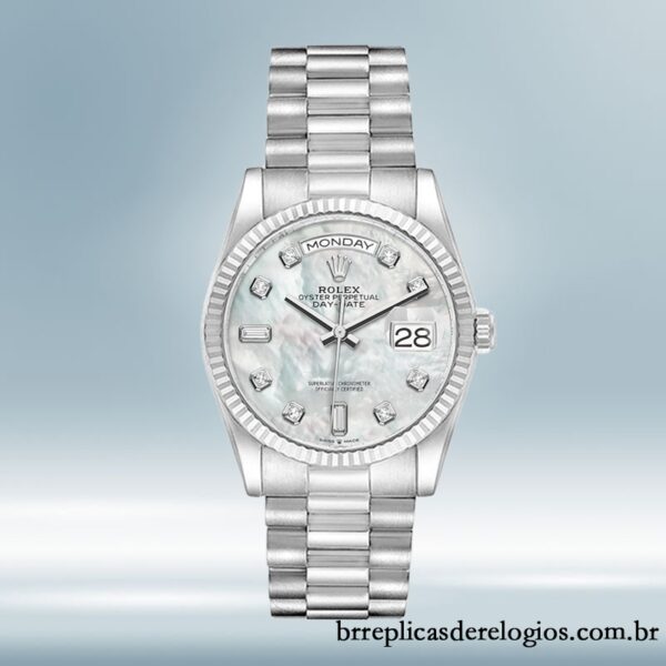 Rolex Day-Date m128239-0007 36mm masculino Tom prata pulseira do presidente - Image 2