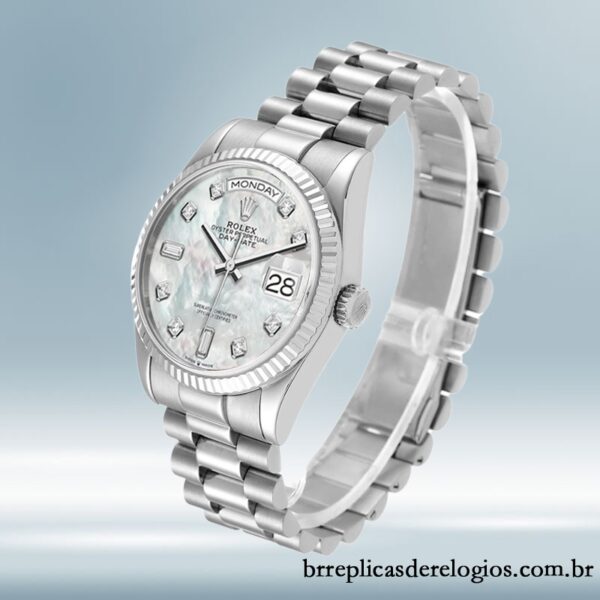 Rolex Day-Date m128239-0007 36mm masculino Tom prata pulseira do presidente - Image 3