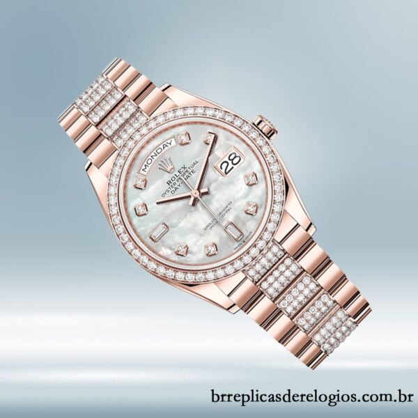 Rolex Day-Date m128345rbr-0030 masculino 36mm Mostrador Madrepérola pulseira do presidente - Imagem 3
