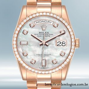 Rolex Day-Date masculino m128345rbr-0028 36mm Rosa Dourado Mostrador Madrepérola