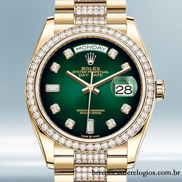 Rolex Day-Date m128348rbr-0036 masculino 36mm Tom de ouro Mostrador Verde
