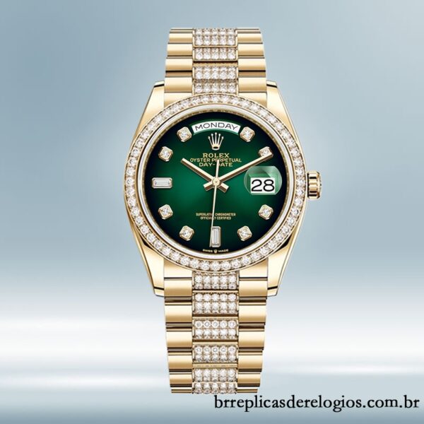 Rolex Day-Date m128348rbr-0036 masculino 36mm Tom de ouro Mostrador Verde - Image 2