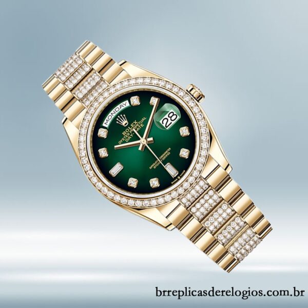 Rolex Day-Date m128348rbr-0036 masculino 36mm Tom de ouro Mostrador Verde - Image 3
