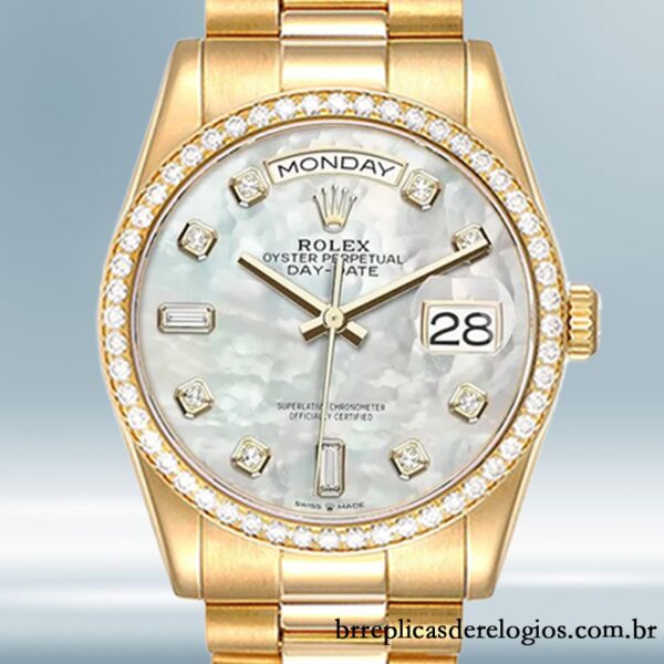 Rolex Day-Date 36mm masculino m128348rbr-0017 Mostrador Madrepérola pulseira do presidente
