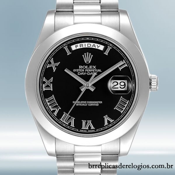 Rolex Day-Date 218206 41mm masculino Tom prata mostrador preto